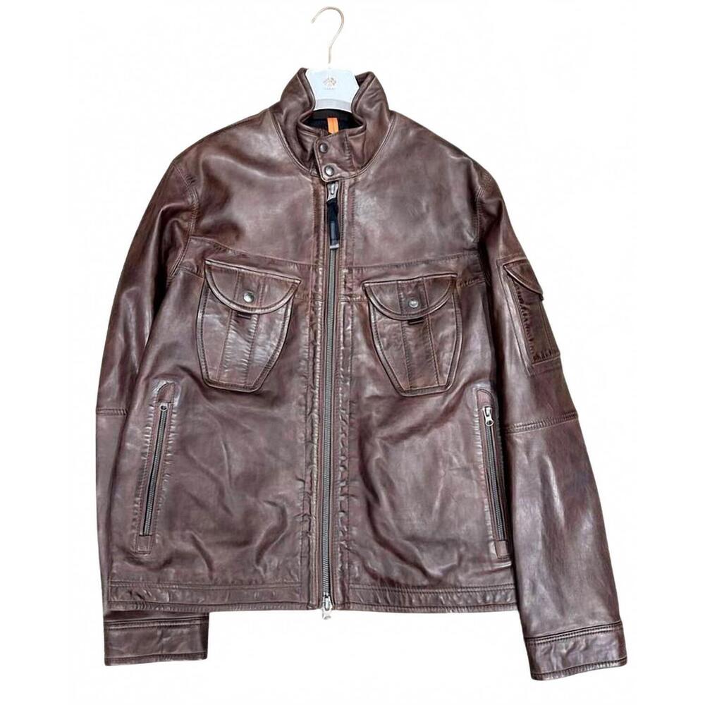 NEW PARAJUMPERS men's tambor leather jacket in brown